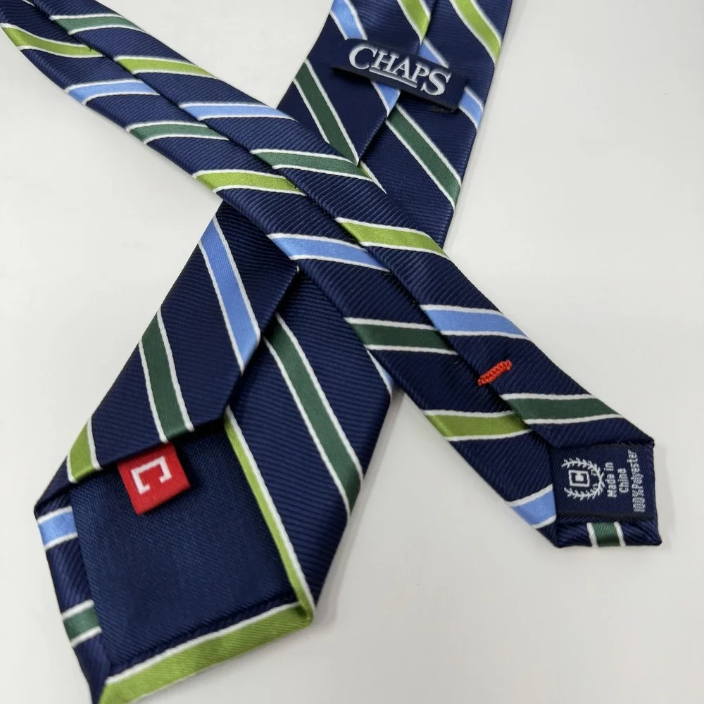 Chaps Neckties Mens Navy Paisley Silk + Navy Green Stripe Polyester Lot of 2‎